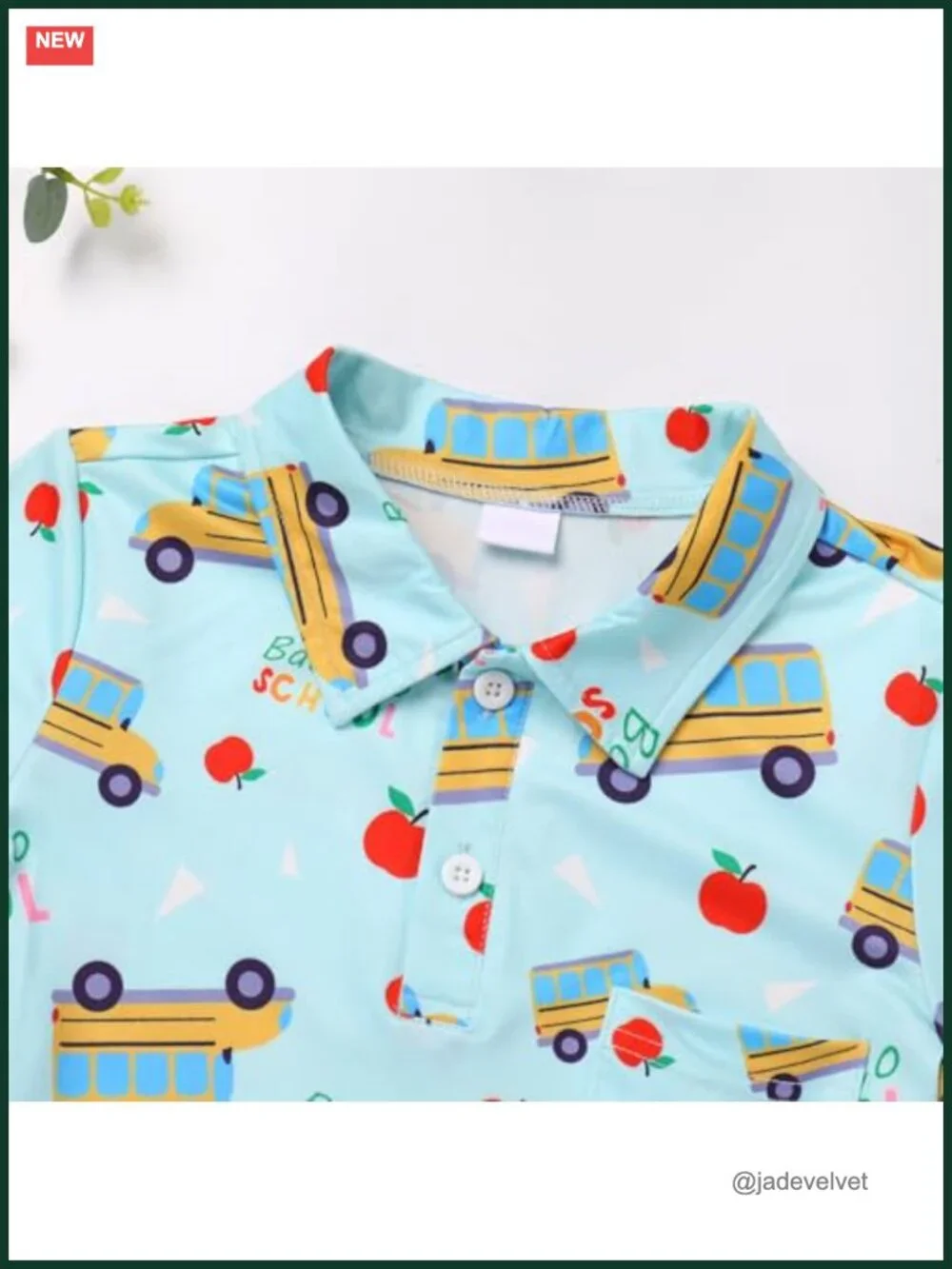 Boys Back to School Print Short Sleeve T-Shirt with Button Placket